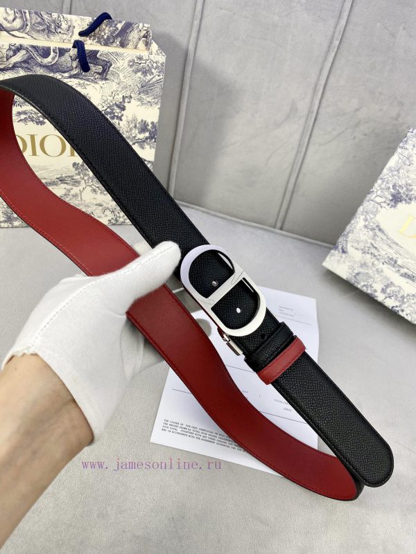 3.5cm width Dior grain textured cowhide hollow "CD" buckle belt, black palm grain grain leat xkrmhaya - Image 4