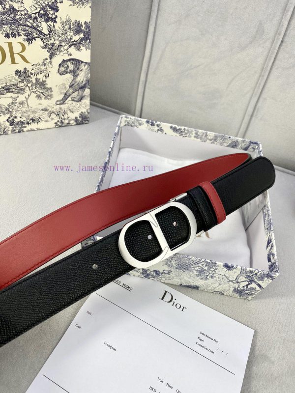 3.5cm width Dior grain textured cowhide hollow "CD" buckle belt, black palm grain grain leat xkrmhaya - Image 5