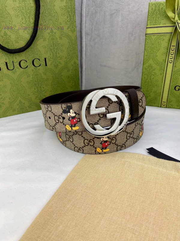 4.0cm wide Gucci double-sided belt, with GG Supreme canvas on one side infused with Mickey p gi3njr6l - Image 6