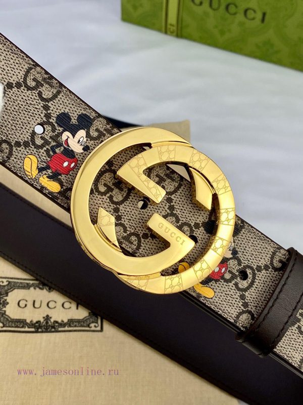 4.0cm wide Gucci double-sided belt, with GG Supreme canvas on one side infused with Mickey p gi3njr6l - Image 9