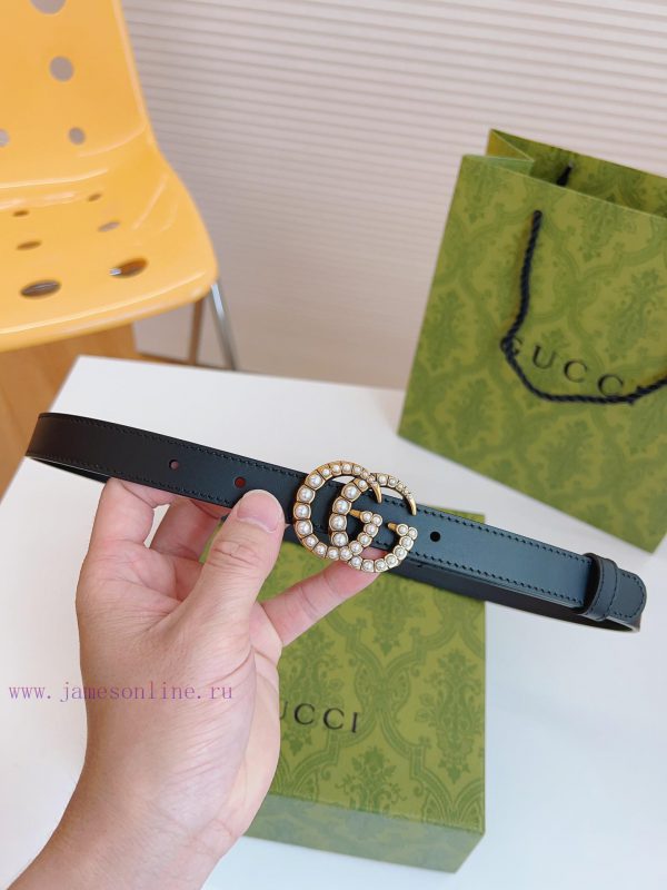 GUCCI GucciInternet celebrity styleWidth 20mmOriginal calf leatherRetro Double G Pearl Buckl 0gxcydz6