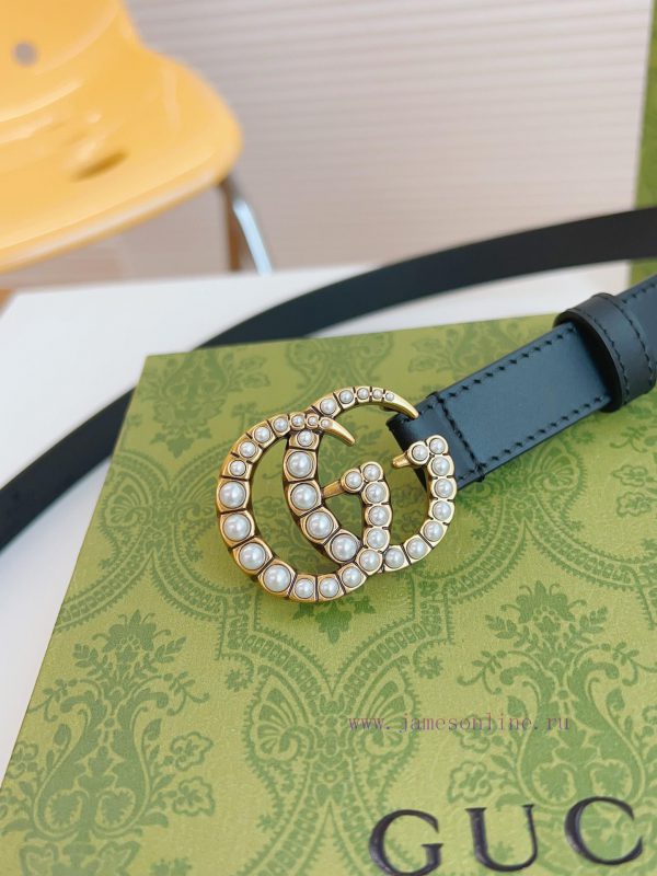 GUCCI GucciInternet celebrity styleWidth 20mmOriginal calf leatherRetro Double G Pearl Buckl 0gxcydz6 - Image 4