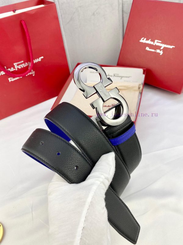3.5cm wide Ferragamo double-sided head layer cowhide belt, equipped with silver/gold/gun met 4hgua42x - Image 4