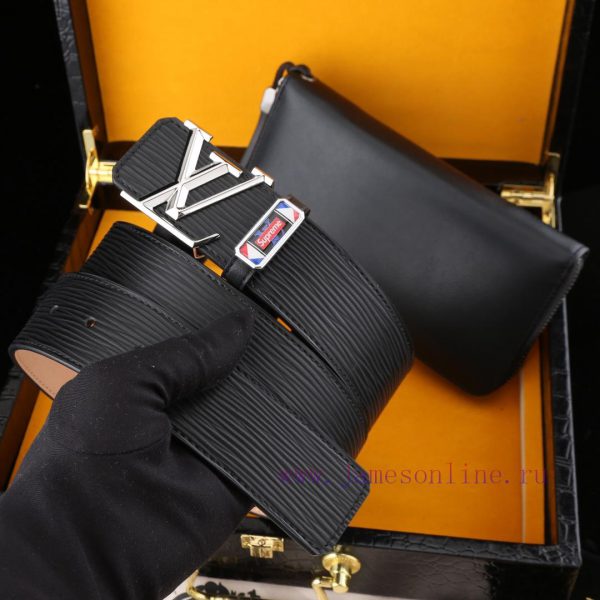 MADE IN FRANCEWooden box with accompanying picturesL @ V @ Belt+Wallet SetBuckle material: T nvrdiwb4