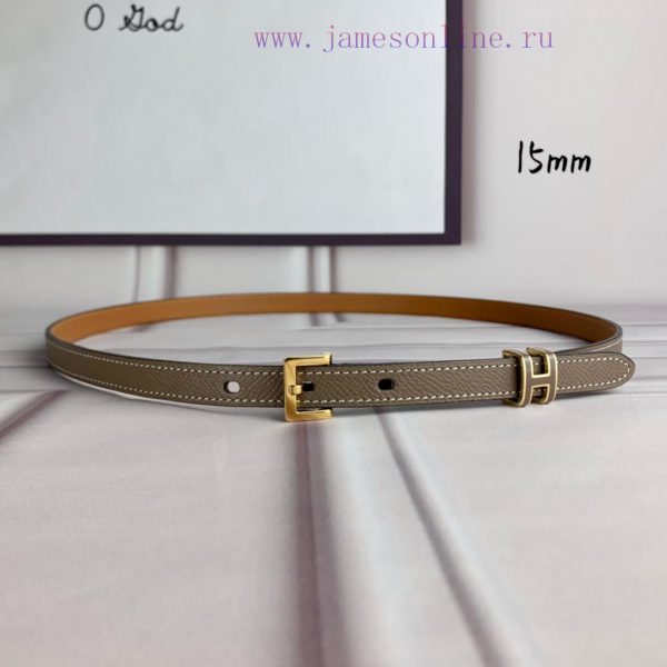 Herm è s Women's Needle Buckle Belt Imported Head Layer Leather Gray Palm Pattern Surface wi 2vtc3oyd