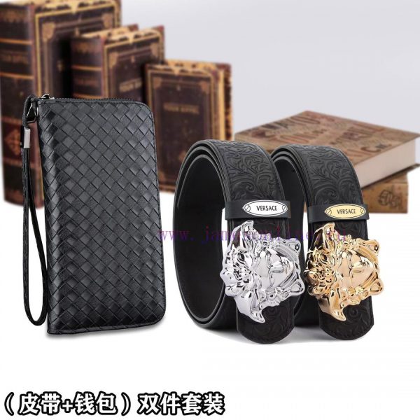 Belt and wallet two-piece setWooden box with accompanying picturesVERSACE Belt+Wallet SetBuc ce3cio5t