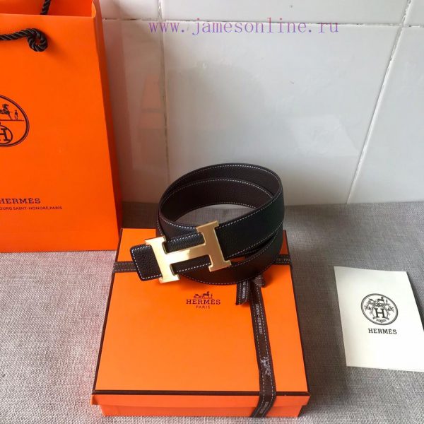 P Hermes Men's BoutiquePure steel dual color original belt buckle&lychee pattern double-side 4mety6z8 - Image 7
