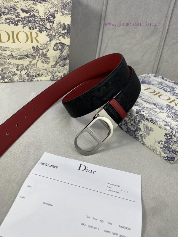 3.5cm width Dior grain textured cowhide hollow "CD" buckle belt, black palm grain grain leat 7v4mhfw3 - Image 4