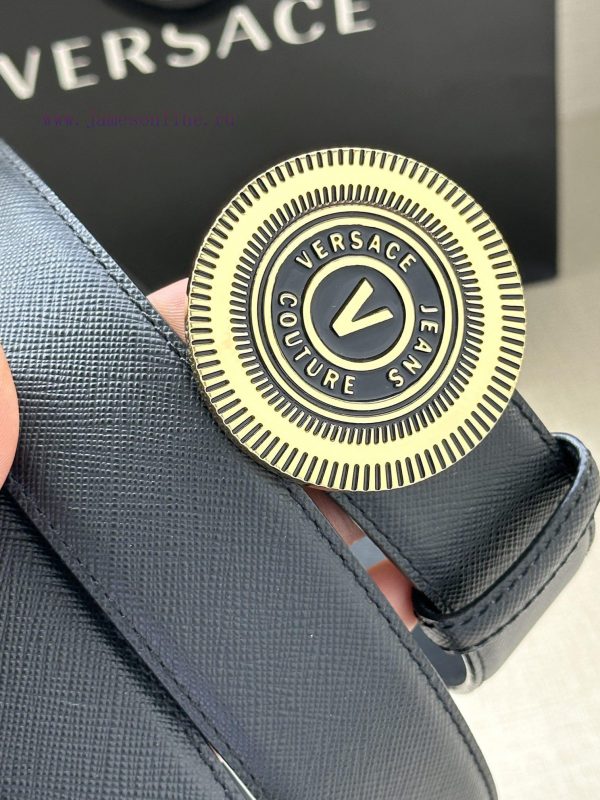 3.8cm Width Versace JEANS COUPURE Leather V-EMBLEM Buckle Belt with La Greca accents for a p 2gd8z9hq - Image 4
