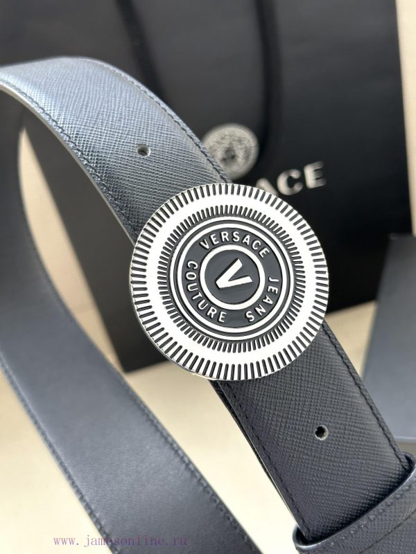 3.8cm Width Versace JEANS COUPURE Leather V-EMBLEM Buckle Belt with La Greca accents for a p 2gd8z9hq - Image 6