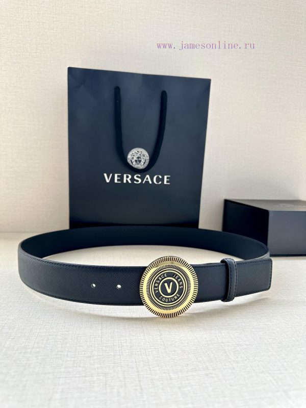 3.8cm Width Versace JEANS COUPURE Leather V-EMBLEM Buckle Belt with La Greca accents for a p 2gd8z9hq - Image 11