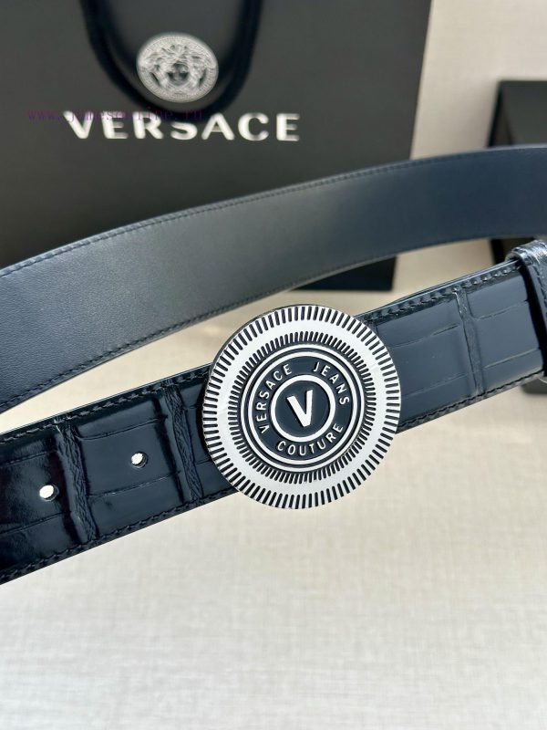 3.8cm Width Versace JEANS COUPURE Leather V-EMBLEM Buckle Belt with La Greca accents for a p 8k89xks0 - Image 12