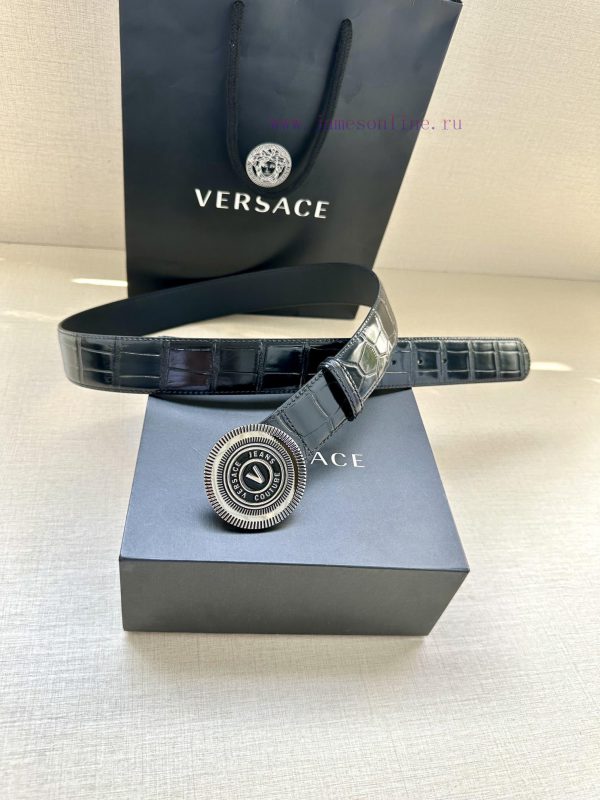 3.8cm Width Versace JEANS COUPURE Leather V-EMBLEM Buckle Belt with La Greca accents for a p 8k89xks0 - Image 13