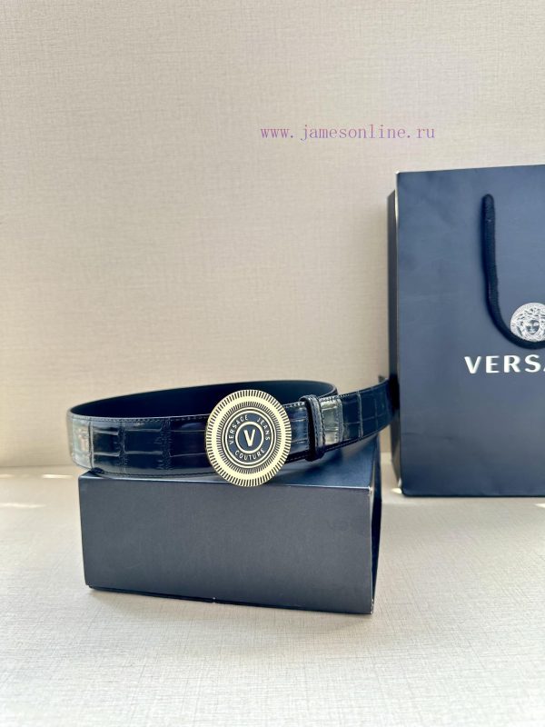 3.8cm Width Versace JEANS COUPURE Leather V-EMBLEM Buckle Belt with La Greca accents for a p 8k89xks0 - Image 15