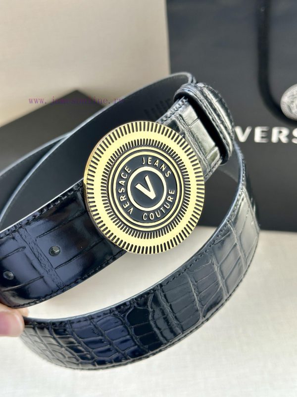 3.8cm Width Versace JEANS COUPURE Leather V-EMBLEM Buckle Belt with La Greca accents for a p 8k89xks0 - Image 16