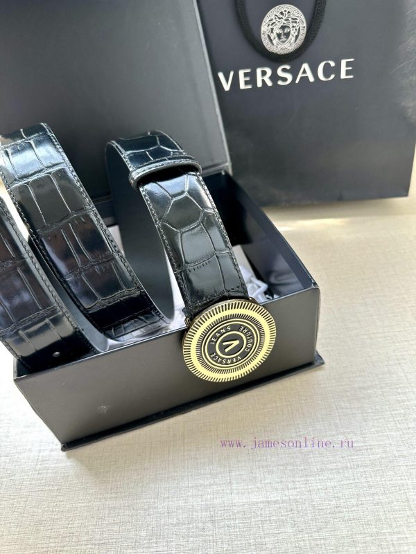 3.8cm Width Versace JEANS COUPURE Leather V-EMBLEM Buckle Belt with La Greca accents for a p 8k89xks0 - Image 19