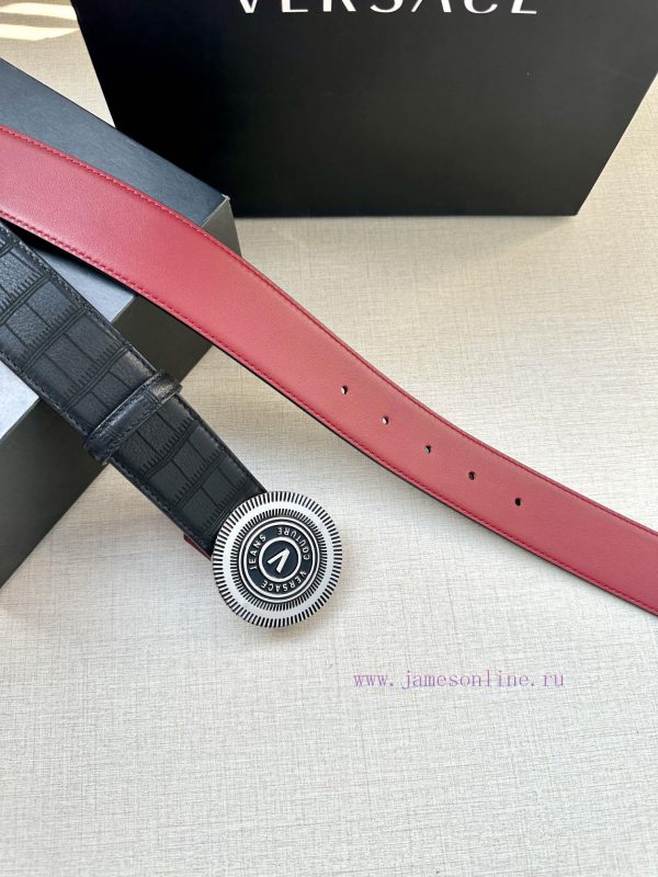3.8cm Width Versace JEANS COUPURE Leather V-EMBLEM Buckle Belt with La Greca accents for a p y3aeara7 - Image 9