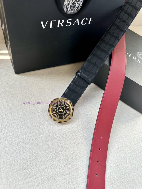 3.8cm Width Versace JEANS COUPURE Leather V-EMBLEM Buckle Belt with La Greca accents for a p y3aeara7 - Image 14
