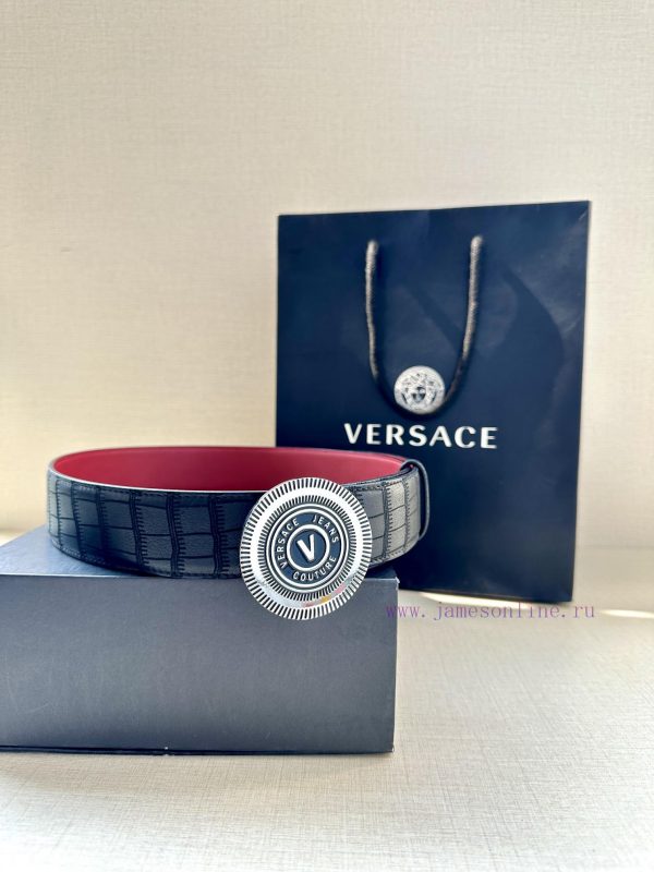 3.8cm Width Versace JEANS COUPURE Leather V-EMBLEM Buckle Belt with La Greca accents for a p y3aeara7 - Image 15