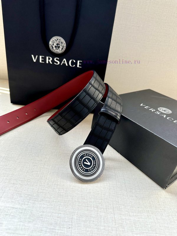 3.8cm Width Versace JEANS COUPURE Leather V-EMBLEM Buckle Belt with La Greca accents for a p y3aeara7 - Image 17