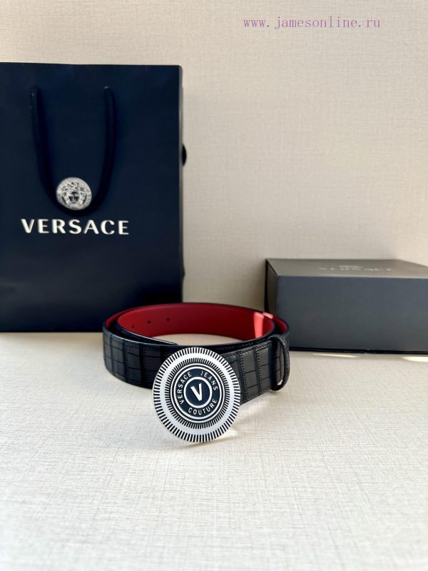 3.8cm Width Versace JEANS COUPURE Leather V-EMBLEM Buckle Belt with La Greca accents for a p y3aeara7 - Image 19