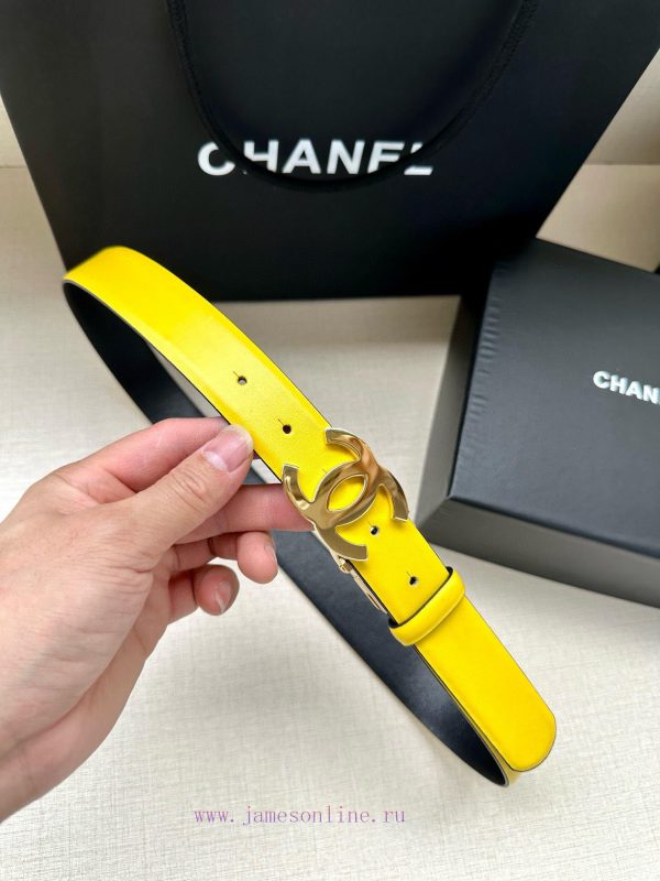 Width 3.0cm CHANEL Rotating Double C Calfskin and Silver Gun Gold Metal Belt Multi Color Wom as7x8h5w