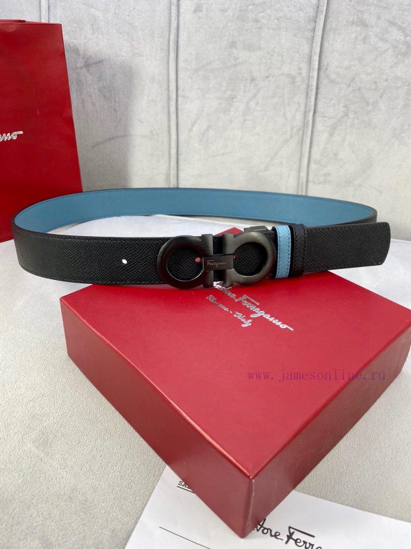 3.5cm wide Ferragamo double-sided head layer cowhide belt, equipped with silver/gold/gun met e8qacvrn