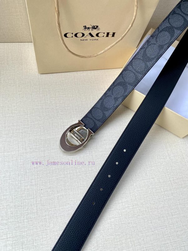 The COACH double-sided belt with a width of 3.8cm is made of classic logo canvas material on iv1ozagg - Image 7