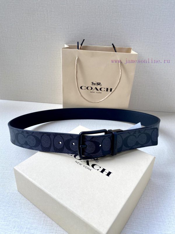 The COACH double-sided belt with a width of 3.8cm is made of classic logo canvas material on 2h362iub - Image 4