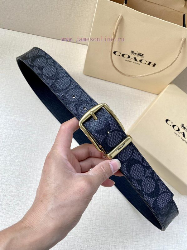 The COACH double-sided belt with a width of 3.8cm is made of classic logo canvas material on 8vytizsd