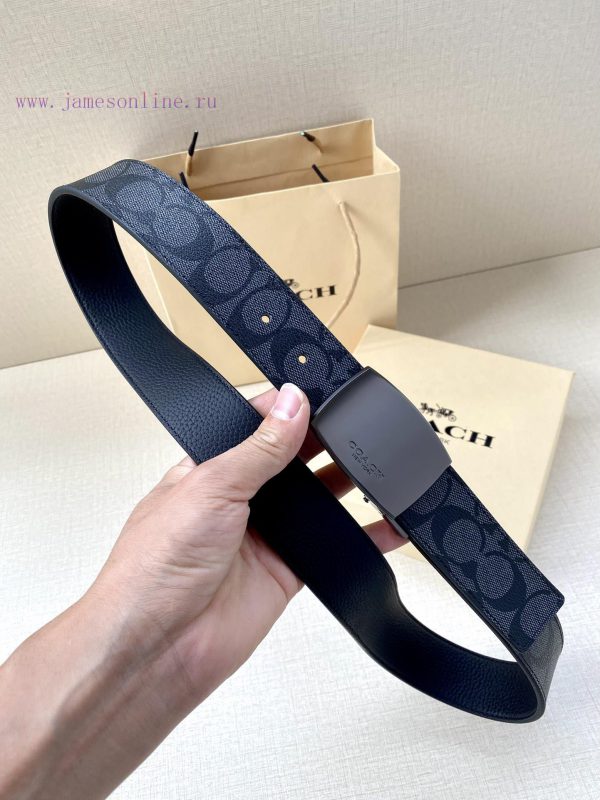 The COACH double-sided belt with a width of 3.8cm is made of classic logo canvas material on qtppof6f - Image 5