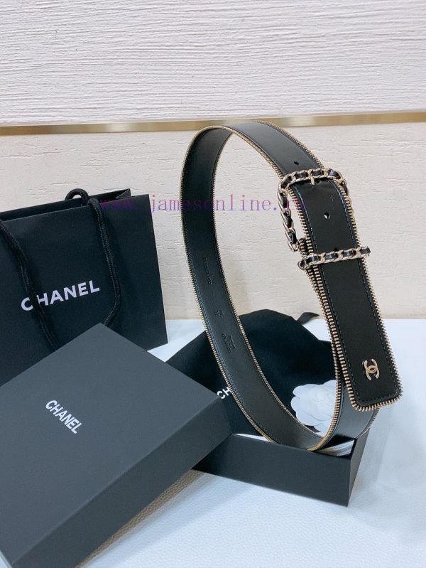 Chanel 24c brass metal imported shiny calf leather 4.0cm soft and exquisite waist belt uth44u72