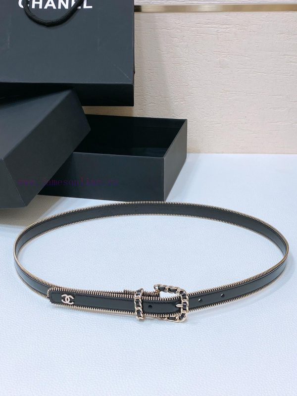 Chanel 24c brass metal imported shiny calf leather 2.0cm soft and exquisite waist belt eydk44hx