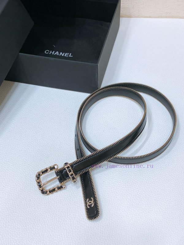 Chanel 24c brass metal imported shiny calf leather 2.0cm soft and exquisite waist belt eydk44hx - Image 3