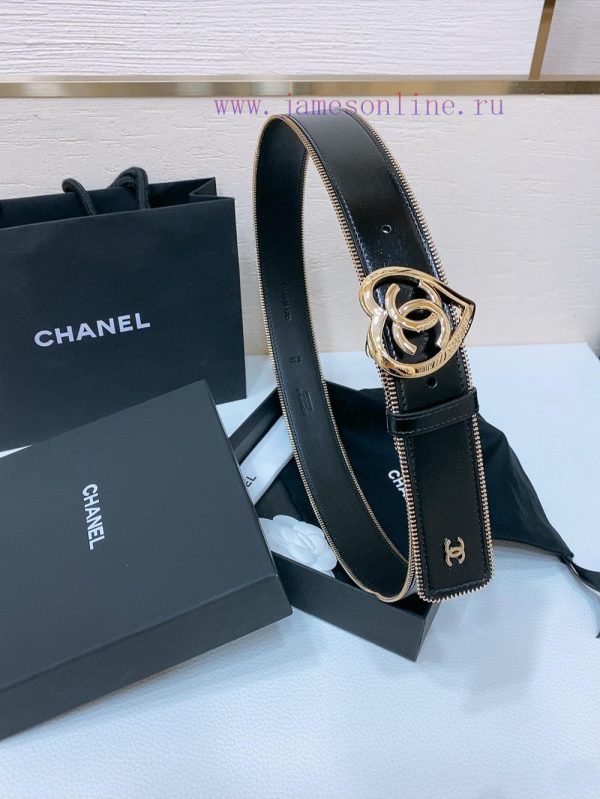 Chanel 24c brass metal imported shiny calf leather 4.0cm soft and exquisite waist belt 487t732s