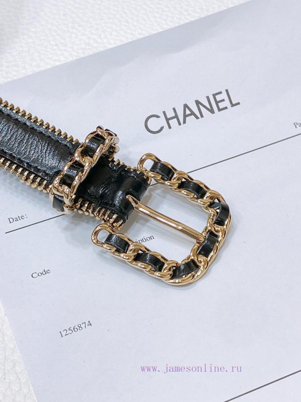 Chanel 24c brass metal imported shiny calf leather 2.0cm soft and exquisite waist belt eydk44hx - Image 4