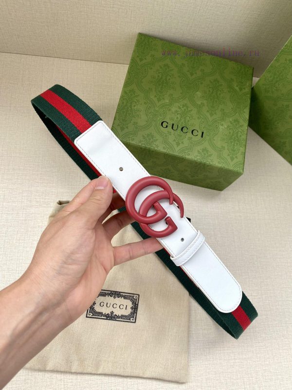 Width 4.0cm GUCCI classic canvas woven belt with woven leather edges and double G-buckles, p kcyo132g