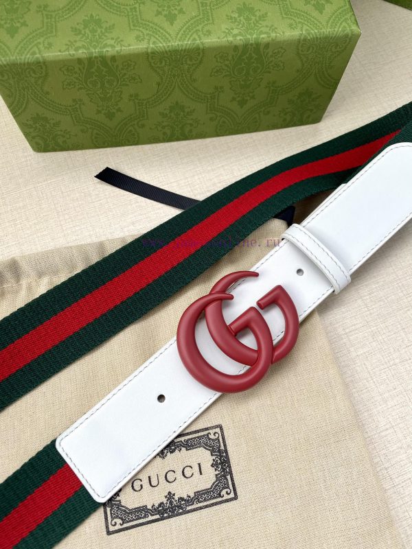 Width 4.0cm GUCCI classic canvas woven belt with woven leather edges and double G-buckles, p kcyo132g - Image 3