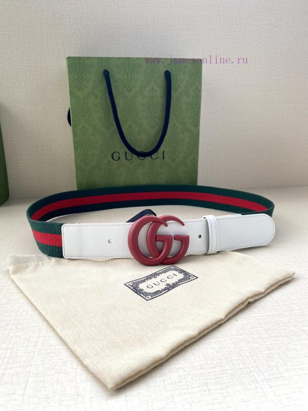 Width 4.0cm GUCCI classic canvas woven belt with woven leather edges and double G-buckles, p kcyo132g - Image 4