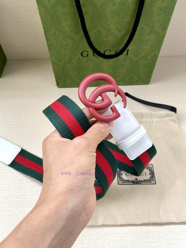 Width 4.0cm GUCCI classic canvas woven belt with woven leather edges and double G-buckles, p kcyo132g - Image 6