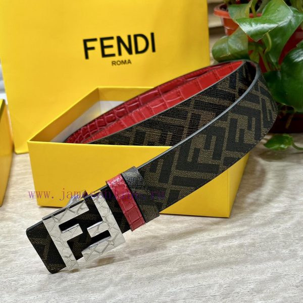 FENDI style with width of 4.0CM, double ring front and back waist belt, FF nail buckle, red 6qvdson4