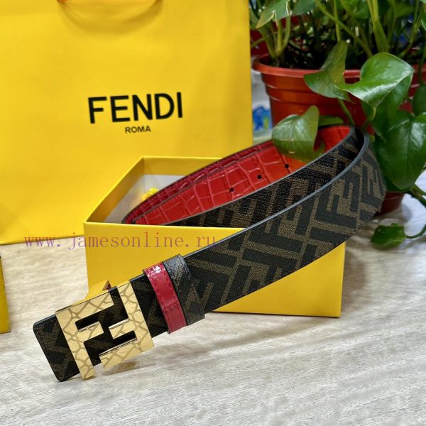 FENDI style with width of 4.0CM, double ring front and back waist belt, FF nail buckle, red a2ithn37