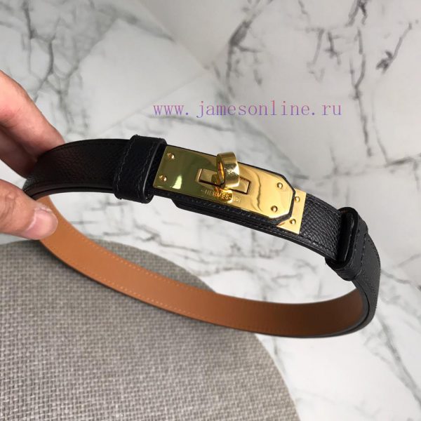 Herm è s Women's Belt with Small Leather Plated Palladium Buckle 1.8cm Width H069853CKR2 H B rofmlcyy