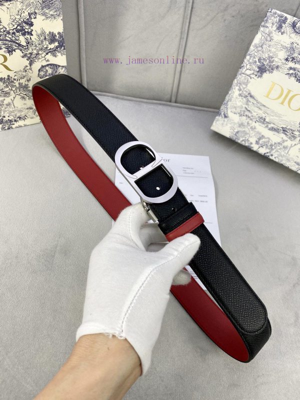 3.5cm width Dior grain textured cowhide hollow "CD" buckle belt, black palm grain grain leat fovyfvid - Image 6