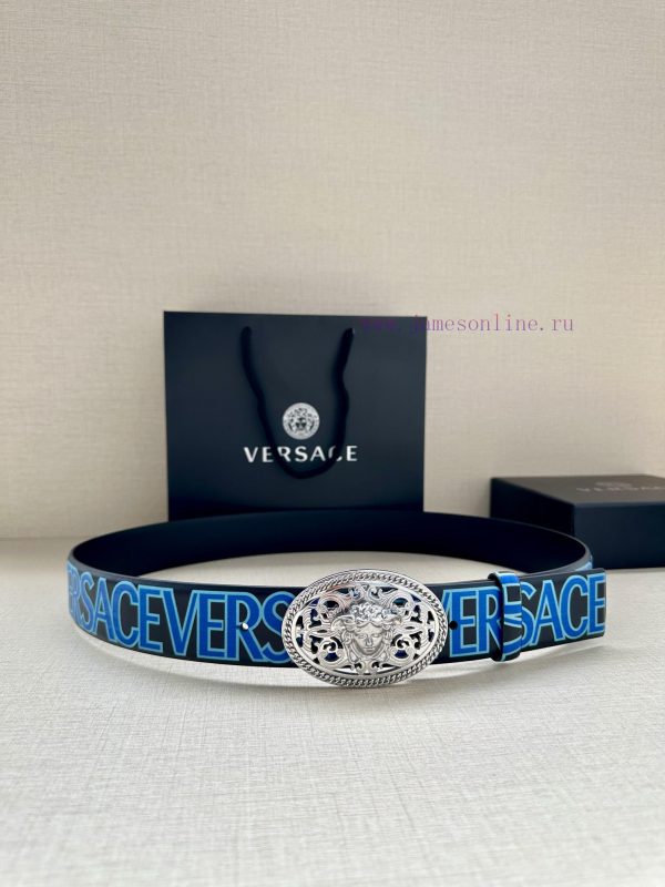3.8cm wide Versace belt with three-dimensional La Medusa double-sided buckle, decorated with rhglactn
