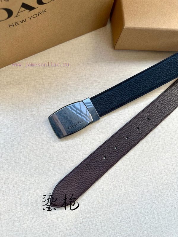The 3.7cm wide COACH double-sided belt is made of sports calf leather and comes with a class ser7ueee - Image 5