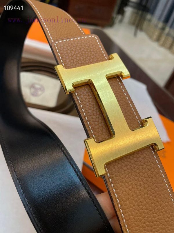 3.8cm, Hermes/Hermes Classic H brushed gold/palladium buckle, imported togo leather lining, o6papt10 - Image 3