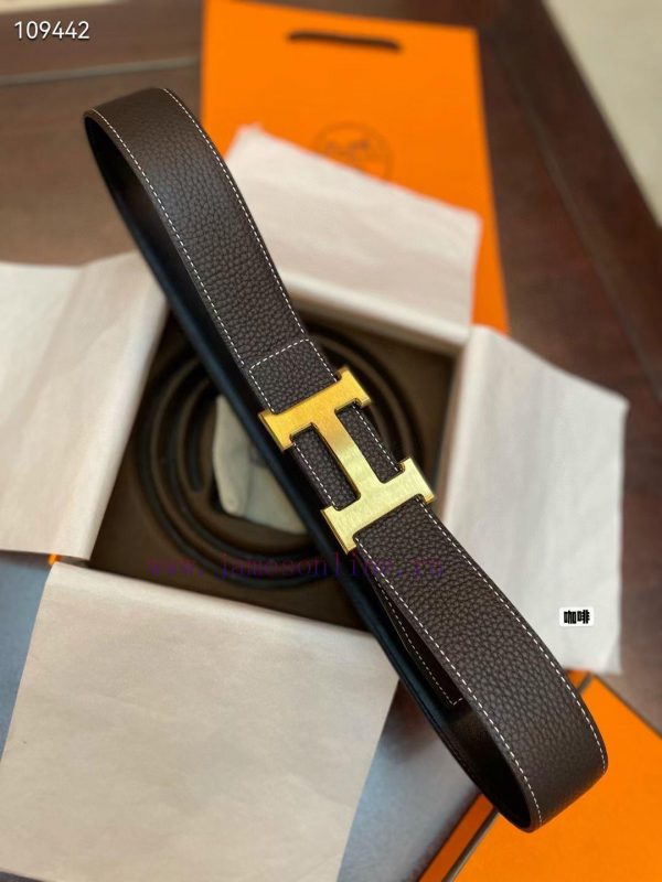 3.8cm, Hermes/Hermes Classic H brushed gold/palladium buckle, imported togo leather lining, 92x7xgxl - Image 5