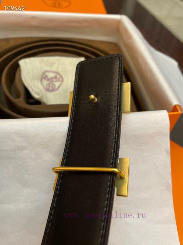 3.8cm, Hermes/Hermes Classic H brushed gold/palladium buckle, imported togo leather lining, 92x7xgxl - Image 6